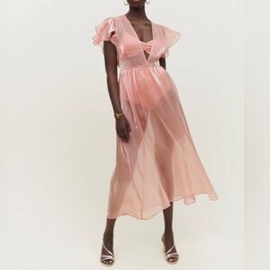 NWT Reformation Glory Shimmer Pink Flutter Sleeve Dress XS